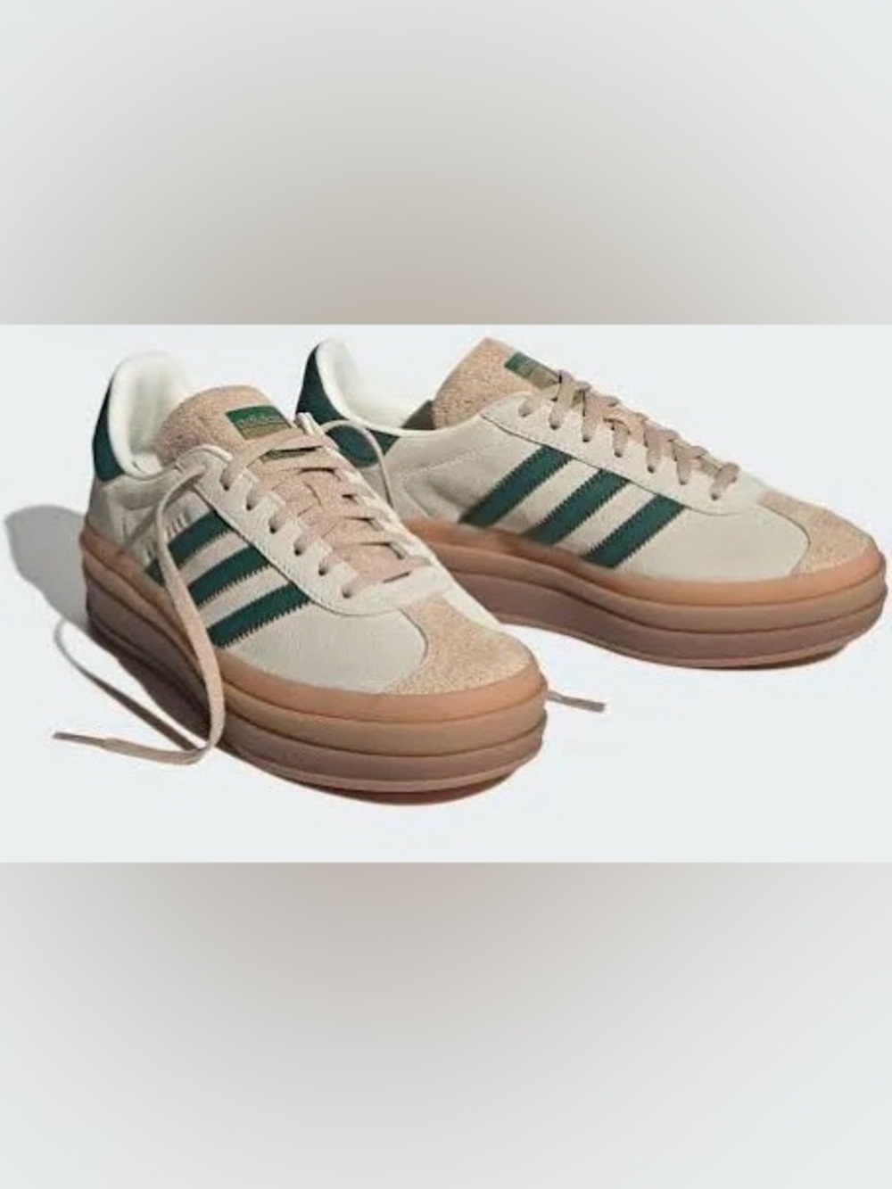 adidas Cream Platform Sneakers with Green Stripes